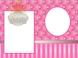 Para hacer invitaciones, tarjetas, marcos de fotos o etiquetas, para imprimir gratis de Corona Dorada en Fondo Rosa con Brillantes 