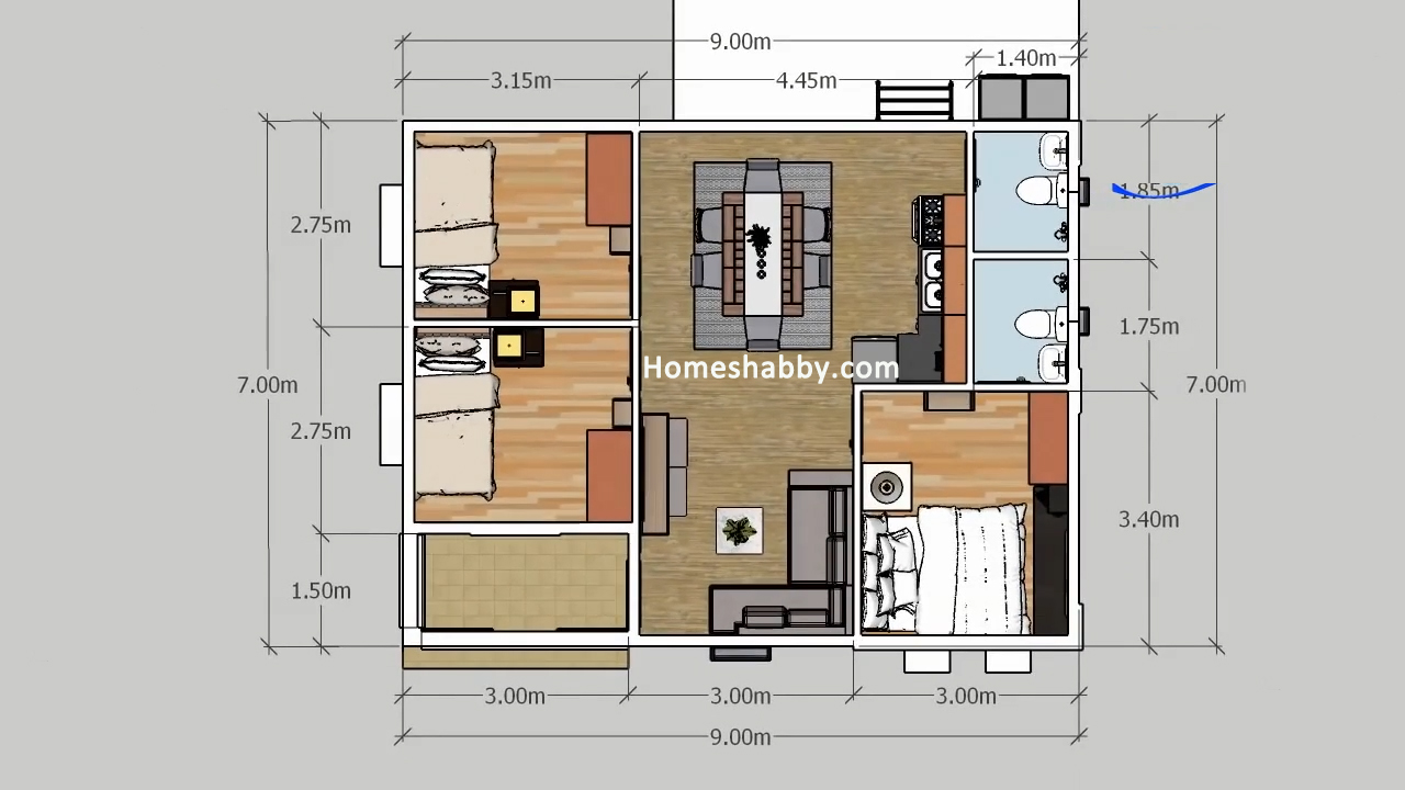 11 Denah rumah minimalis 3 kamar bentuk l
