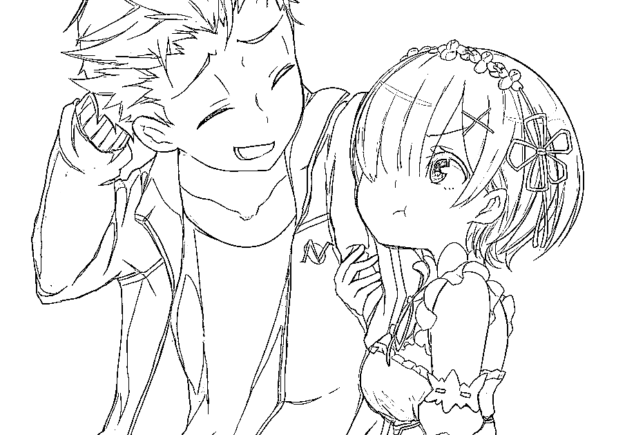 Subaru and Rem (ReZero) Coloring Pages Printable Anime Coloring Pages