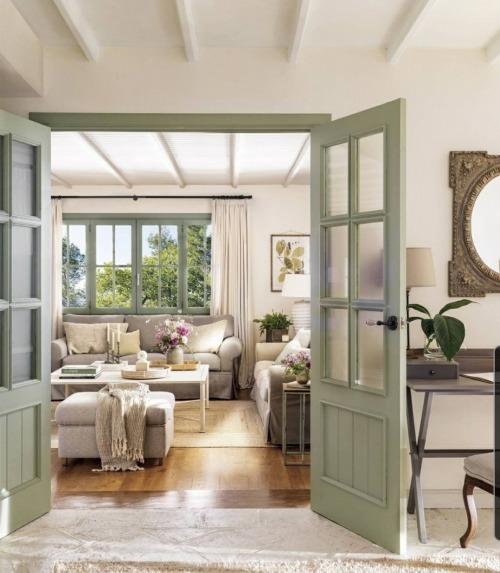 Content in a Cottage Sage Green Paint on Doors and Trim