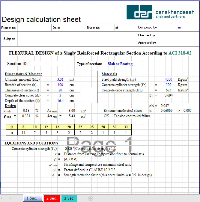 Flexural Design of Singly Reinforced Section According to ACI 318-02