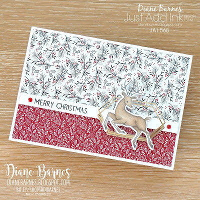 Handmade Christmas card using Stampin Up Peaceful Deer stamp set and punch bundle, Tidings of Christmas paper and Stampin' Blends alcohol markers. Card by Di Barnes  - Independent Demonstrator in Sydney Australia - colourmehappy - Sydney stamper