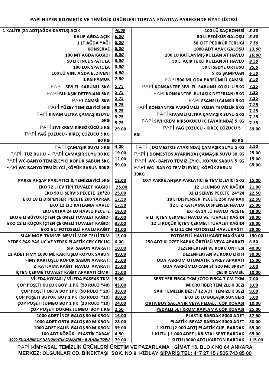 temizlik malzemeleri toptancıları fiyat listesi temizlik malzemeleri