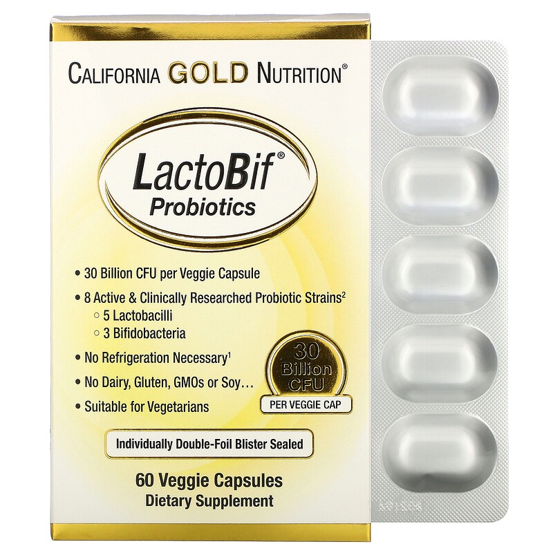 California Gold Nutrition, LactoBif, пробиотики, 30 млрд КОЕ, 60 растительных капсул