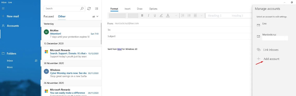 Adding an Email Account in the Windows 10
