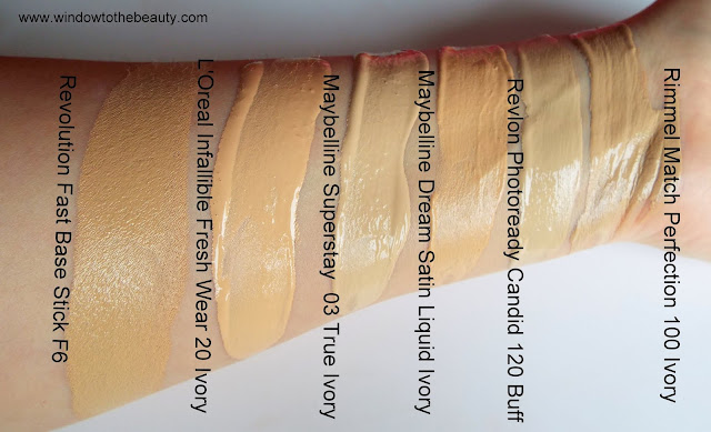 Revlon 120 buff swatches compare to rimmel ivory and maybelline ivory