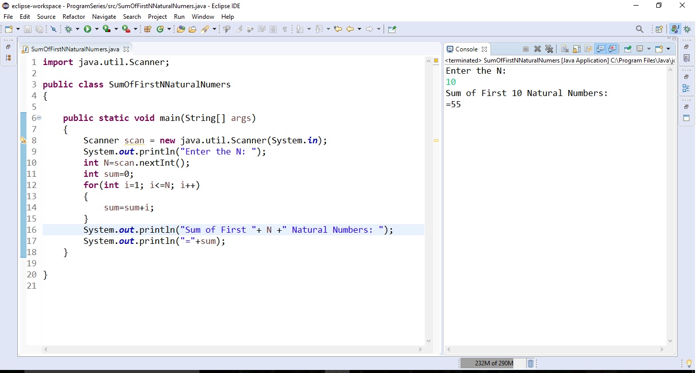 Basic Java Programs: Sum of Natural Numbers