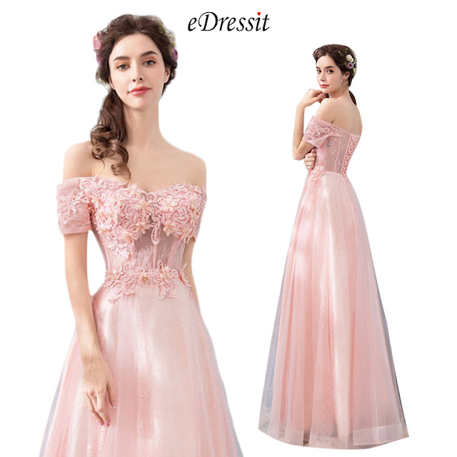 off the shoulder mermaid pink ball gown