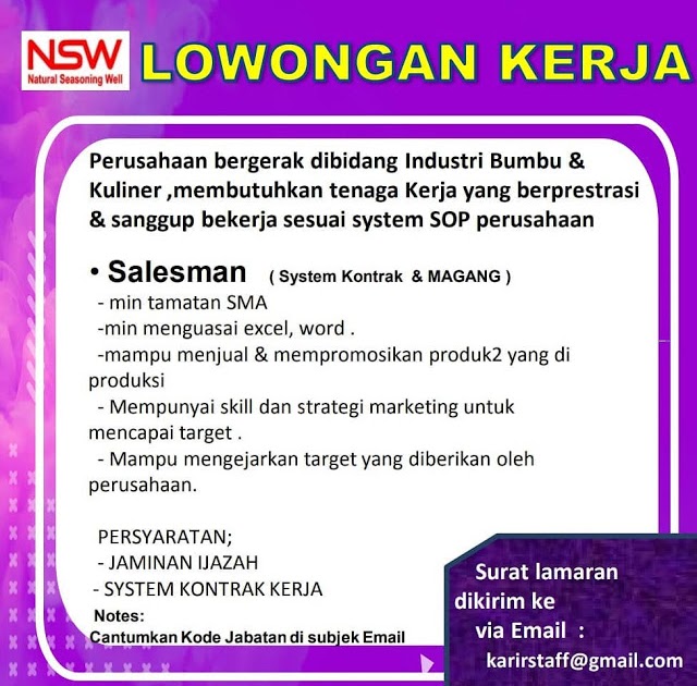 Lowongan Kerja Medan Juni 2021 SMA Natural Foods Sukses