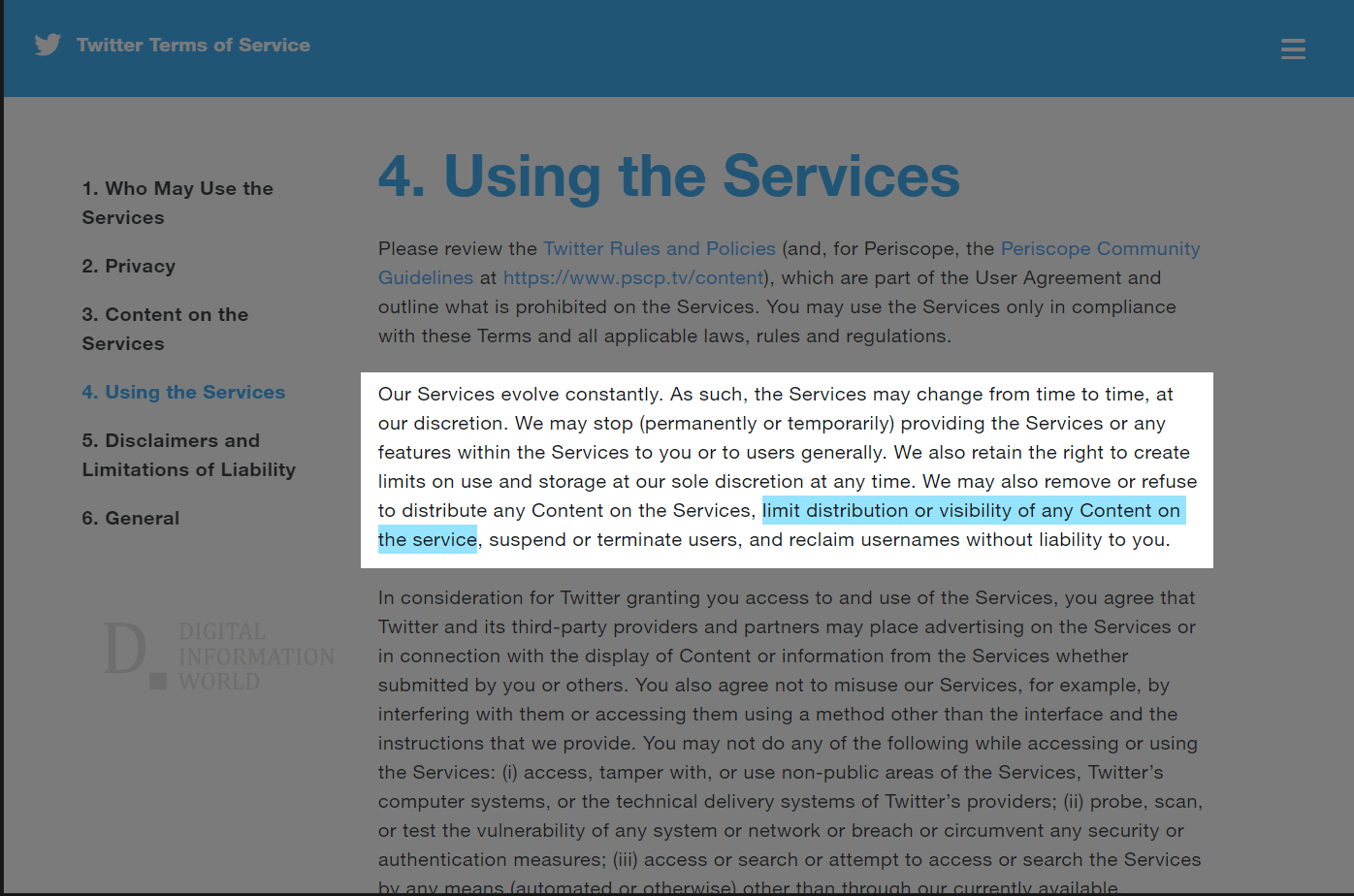 Twitter's Updated Terms and Conditions Page