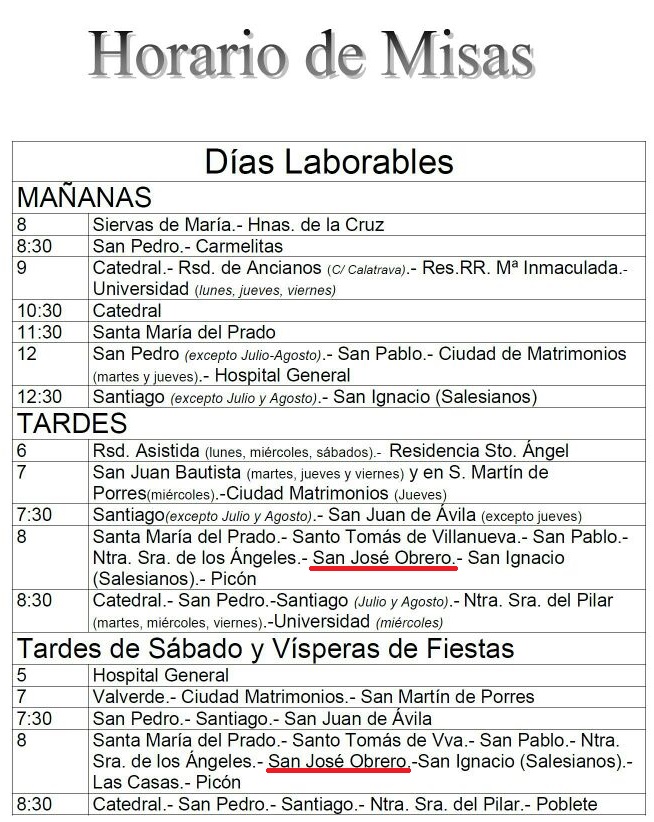 Parroquia San José Obrero Horario de misas en Ciudad Real Parroquia San José Obrero Horario de misas en Ciudad Real