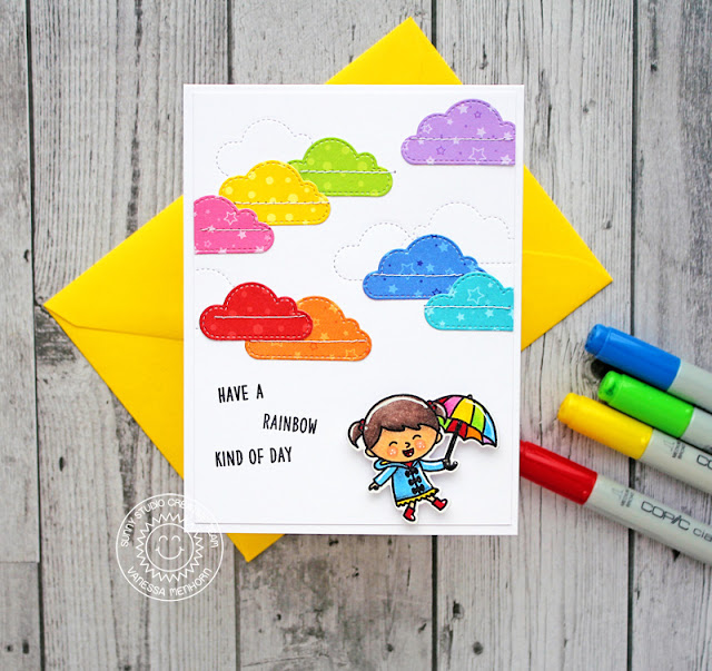 Sunny Studio Stamps: Party Pups Fluffy Clouds Fall Kiddos Build-A-Tag Rainbow Colored Cards by Anja Bytyqi and Vanessa Menhorn
