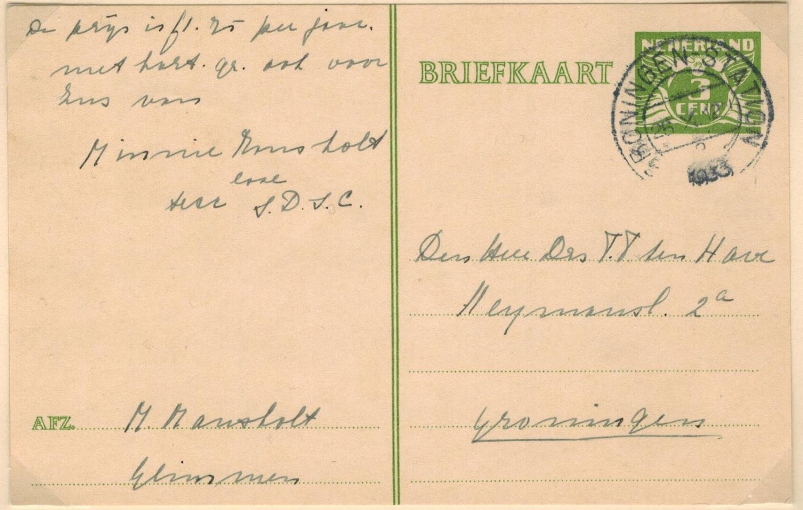 Netherlands Postal History Domestic Post Card Rates 1921 1946
