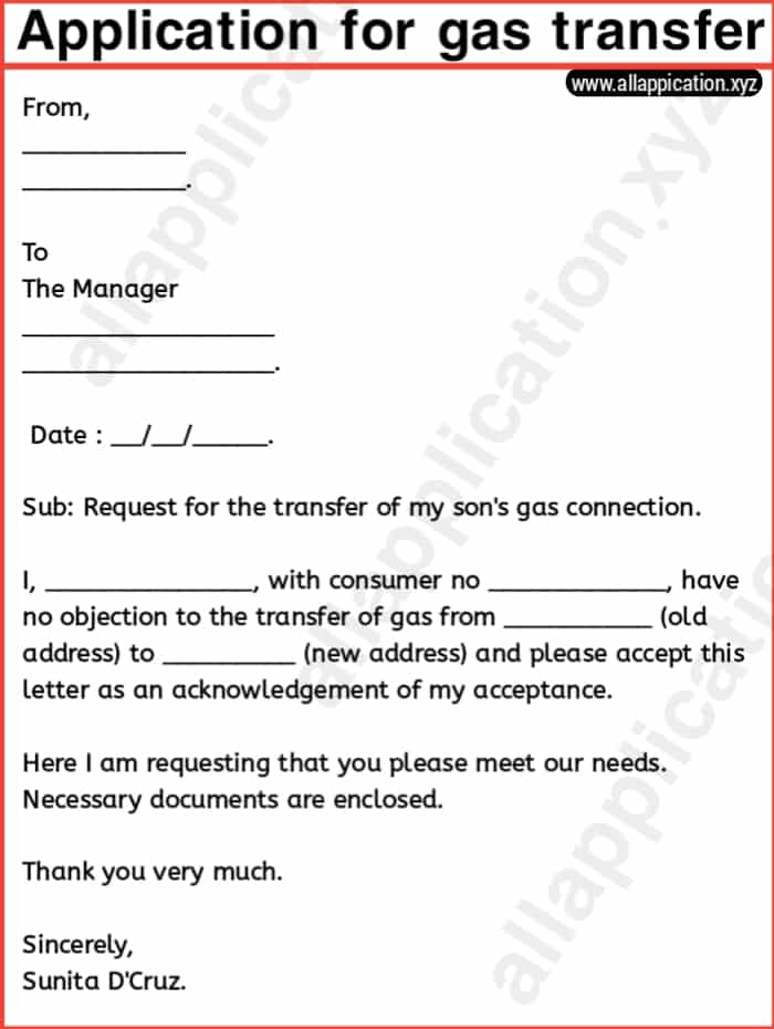 application letter for transfer lpg connection