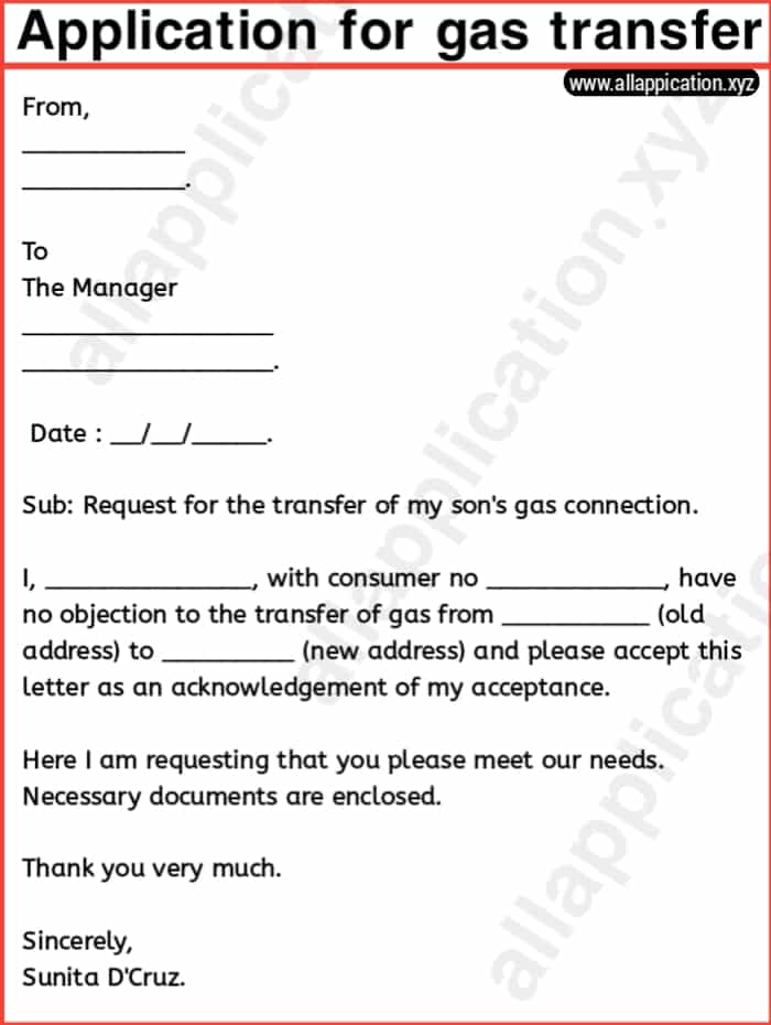 How to write an Application for Gas Transfer [6 Samples]
