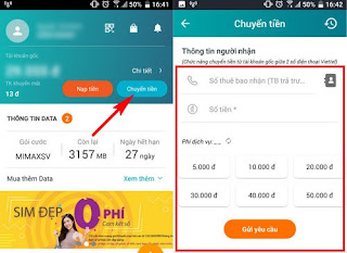 Tặng tiền Viettel, Chuyển tiền Viettel cho thuê bao khác