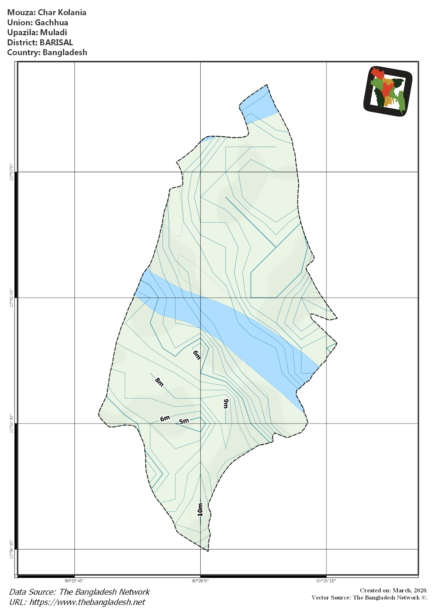 Map of Char Kolania Mouza of Muladi Upazila, BARISAL, Bangladesh.