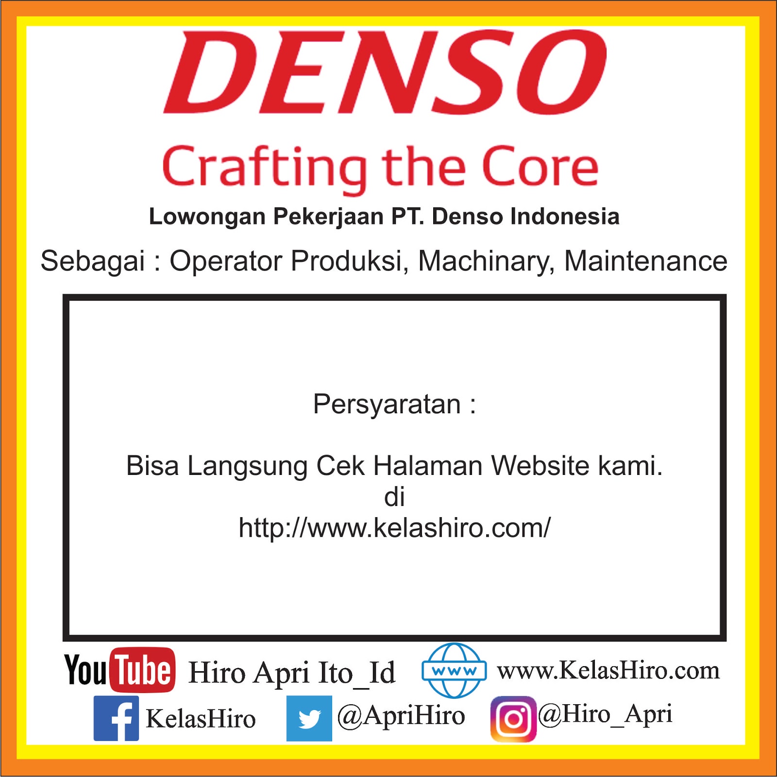 Lowongan Pekerjaan Pt Denso Indonesia Juni 2019 Kelas Hiro
