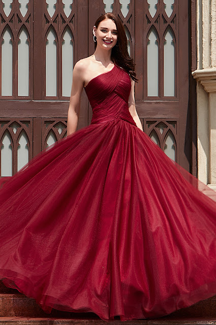 Newest Burgundy One Shoulder Prom Ball Party Dress