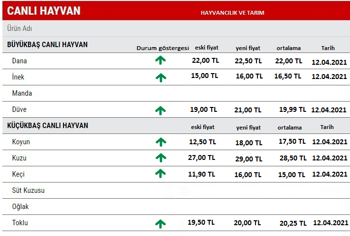 2021 yılı nisan ayı canlı hayvan baskül fiyatları