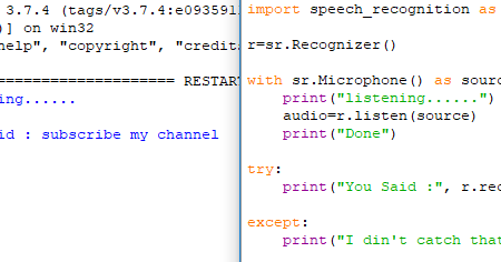 SPEECH-RECOGNITION-SPEECH TO TEXT USING PYTHON
