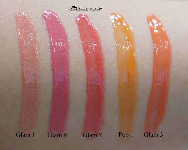 Maybelline Lip Polish Glam 1 Glam 9 Glam 2 Pop 1 Glam 3 review swatches price india