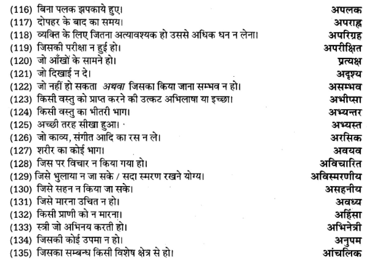 यूपी बोर्ड एनसीईआरटी समाधान "कक्षा 11 सामान्य  हिंदी" अनेक शब्दों के लिए एक शब्द  हिंदी में