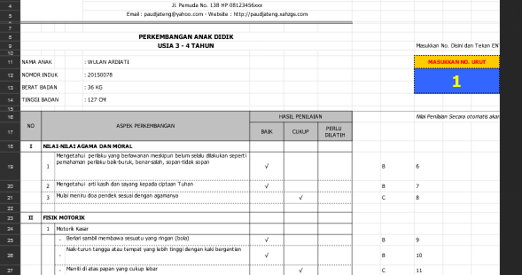 Aplikasi Raport PAUD/ KB Kelompok Usia 34 Tahun Kurikulum