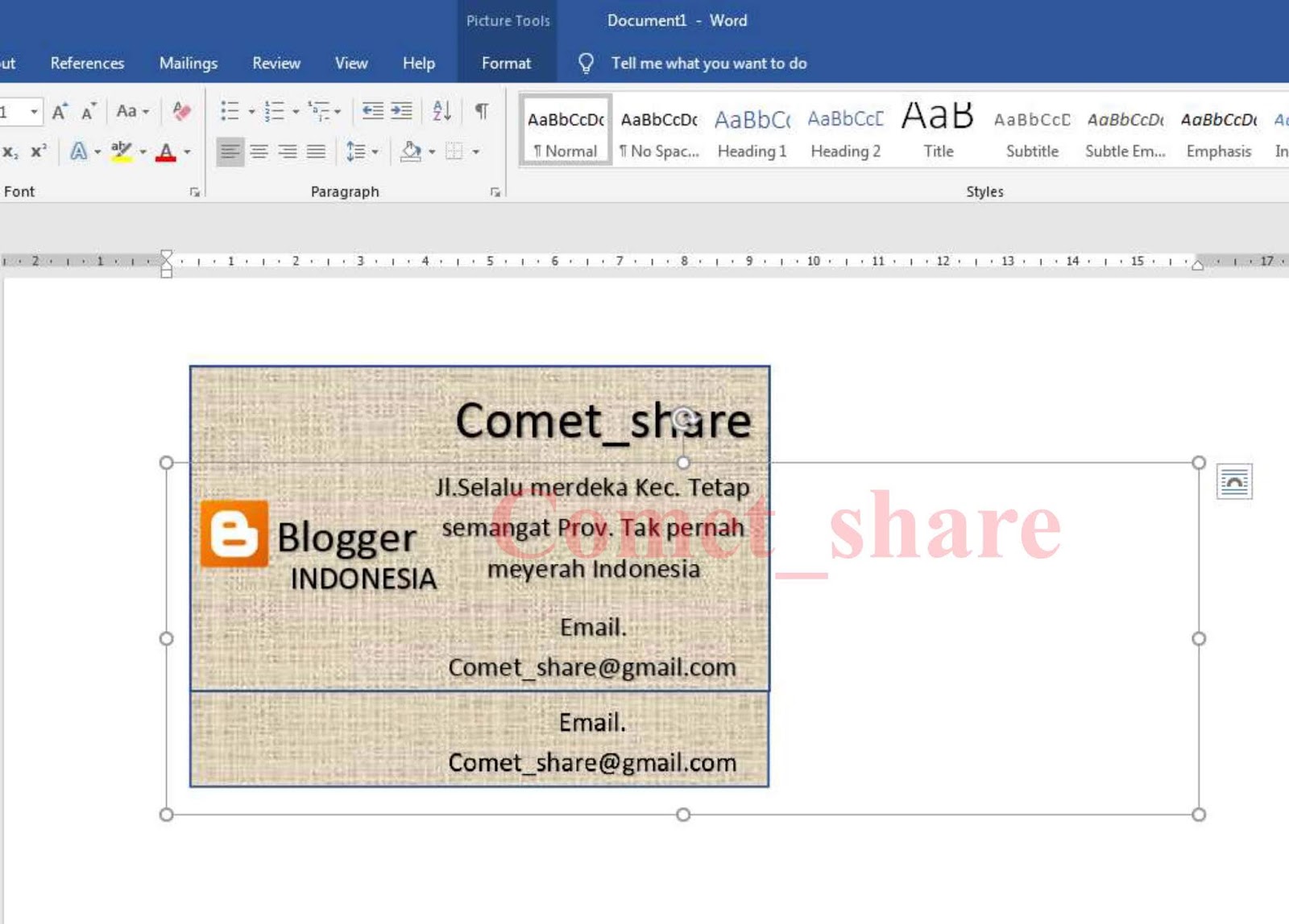 Cara Mudah Membuat Kartu Nama Sendiri Di Ms.Word COMET_SHARE