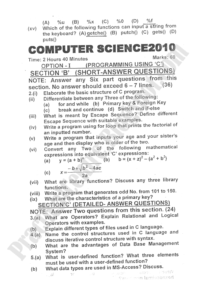 Computer-science-2010-five-year-paper-class-XII