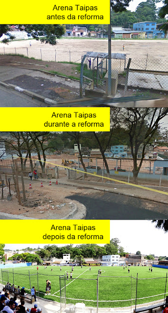 Três momentos da Arena Taipas. Fotos 1 e 2: Google Earth Foto 3: Marinaldo Pedrosa
