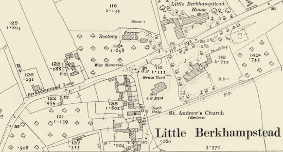Part of the OS 25-inch Essendon; Little Berkhamsted map 1924 Reproduced with the permission of the National Library of Scotland Under the terms of the Creative Commons CC-BY 4.0