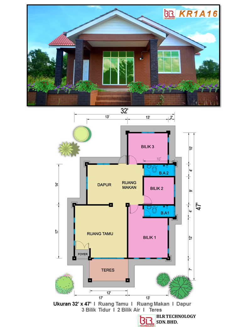 Plan rumah 3 bilik kos rendah