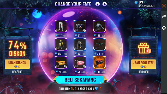 Borong Diskon 90% di Event Change Your Fate Free Fire