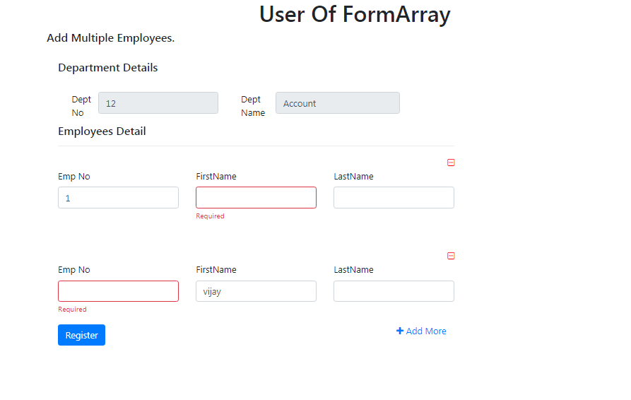 / Core Add, Remove and Validate FormGroup dynamically