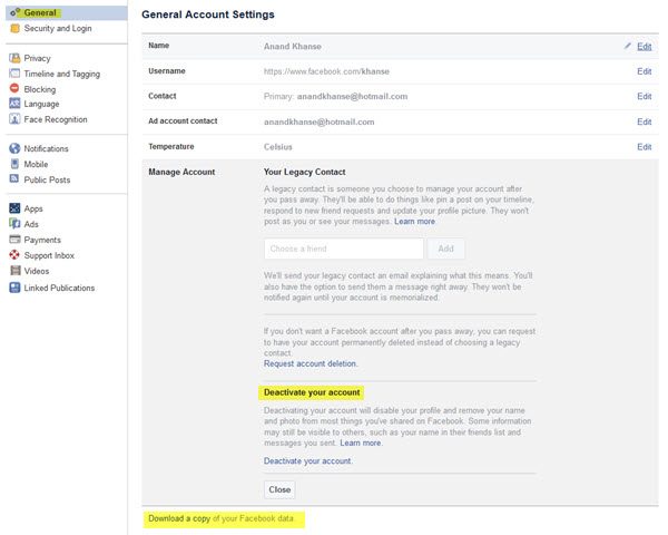 eliminar desactivar cuenta de facebook