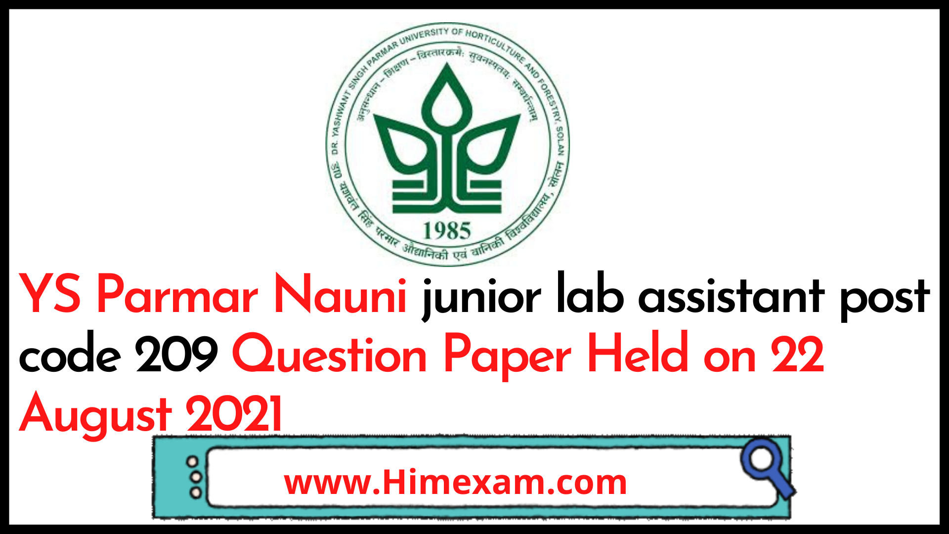 YS Parmar Nauni junior lab assistant post code 209 Question Paper eld on 22 August 2021 YS Parmar Nauni junior lab assistant post code 209 Question Paper eld on 22 August 2021