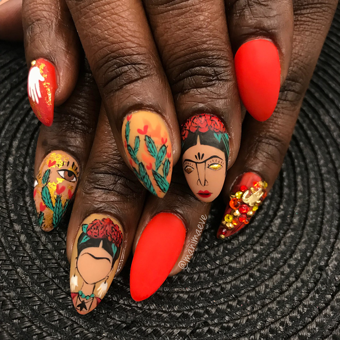 Decoración de uñas inspiradas en Frida Kahlo ~ Trucos Trucos