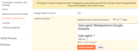 cara setting robot.txt untuk google adsense