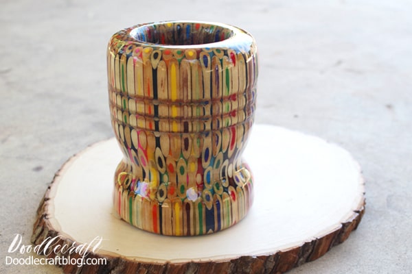Make your own colored pencil vase with 216 colored pencils, easycast resin and a lathe for wood turning.