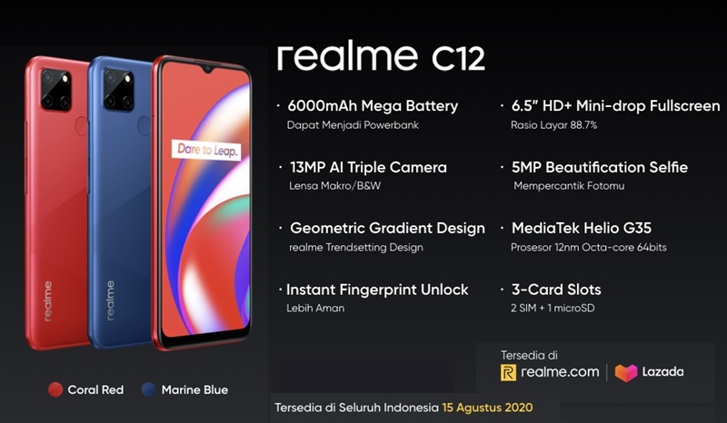 Realme C12 Meluncur Dengan Baterai 6000 Mah Dan Triple Camera