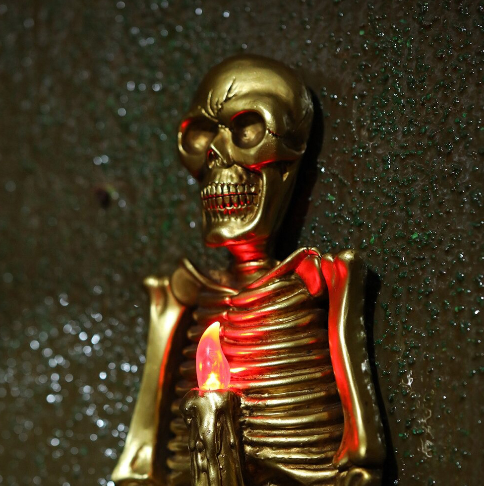 Halloween Skull Skeleton Night Lamp Portable Bedside Wall Fixture Flame Light
