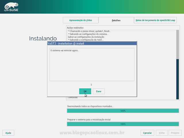 Concluída a instalação, o seu computador será reiniciado Concluída a instalação, o seu computador será reiniciado
