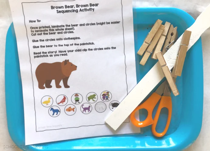 brown bear activities - sequencing stick