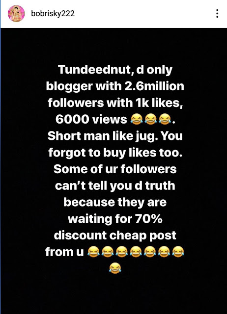 Bobrisky Drags Tunde Ednut On Twitter, Claims He Can Get Him Deported From The US