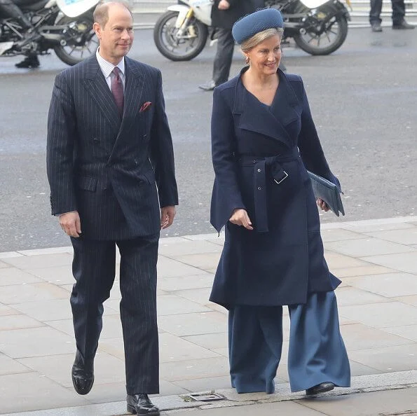 The Countess of Wessex wore Roland Mouret Millington wool crepe coat. The Duchess of Cornwall and the Duke of Cambridge
