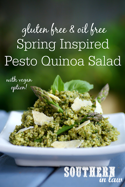 Spring Inspired Healthy Pesto Quinoa Salad Recipe - healthy, gluten free, oil free, vegan, low fat, low carb, low calorie, high protein