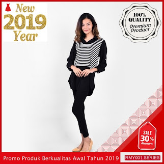 RMY017A30 Atasan Blouse Tangan Panjang Keren Salur Woolpeach BMGShop