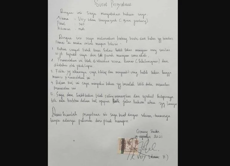 Isi Lengkap Surat Ryan Jombang: Saya Khilaf Ambil Uang Habib Bahar