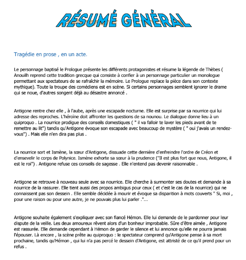 Résumé d Antigone de Jean Anouilh  المستقبل